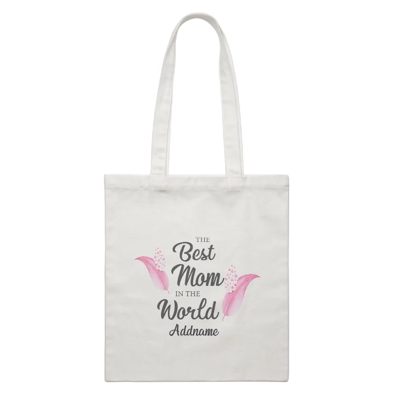 Canvas picnic bag with a set of plates and utensils includedSweet Mom Quotes 1 Love Feathers The Best Mom In The World Addname Accessories White Canvas Bag