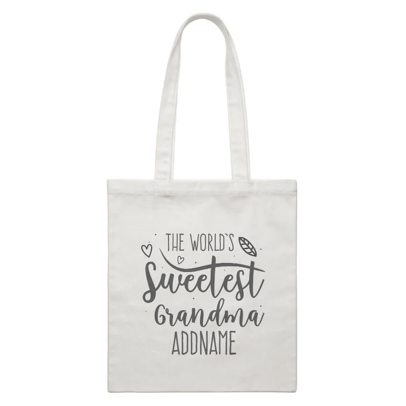 Canvas picnic bag with a set of plates and utensils includedSweet Mom Quotes 3 The Worlds Sweetest Grandma Addname White Canvas Bag