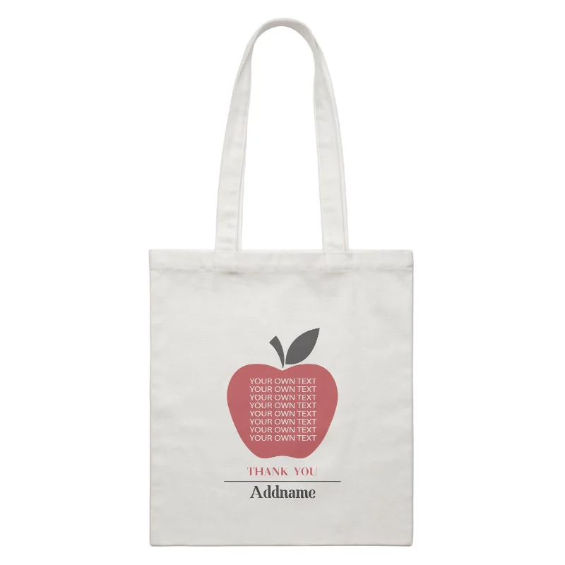 Canvas picnic bag with a set of plates and utensils includedTeacher Addname Big Red Apple Thank You Addname & Add Text White Canvas Bag