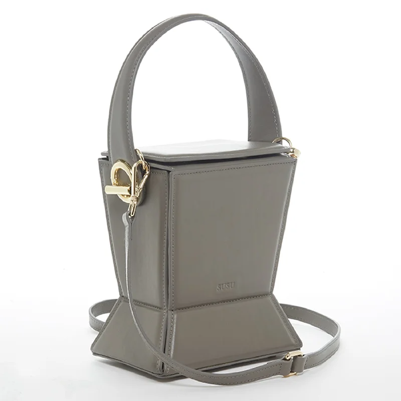 Vegan leather bucket bag for eco - friendly consumersAmber Leather Bucket Bag Gray