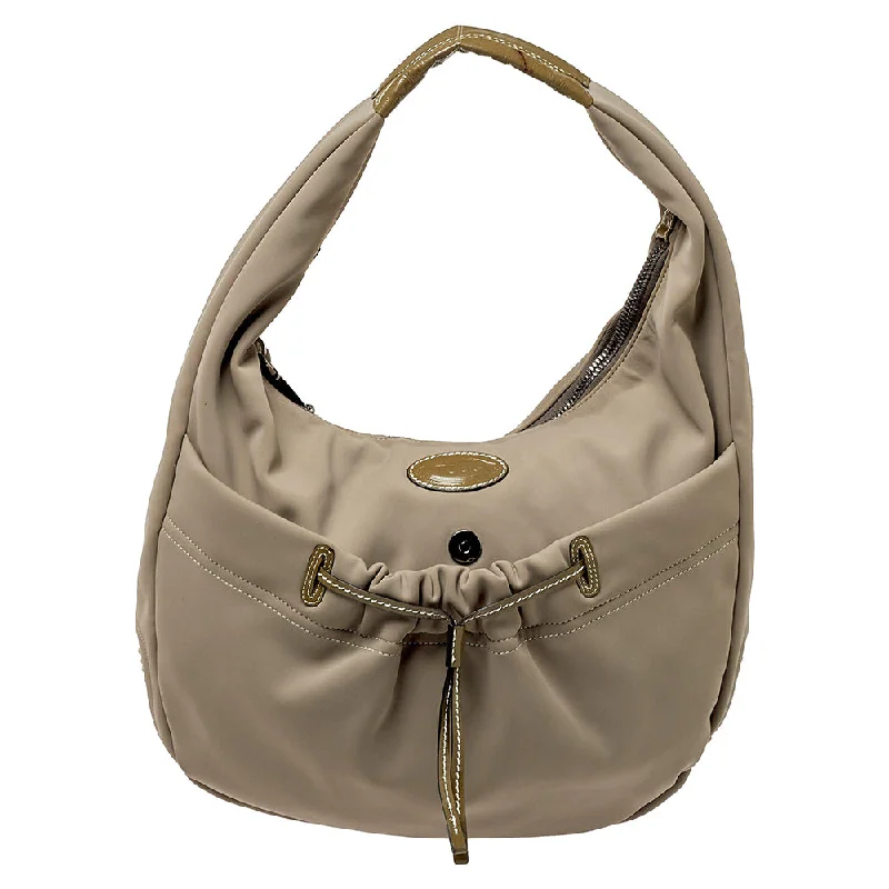 Hobo bag with a magnetic snap closure for easy accessTod's Grey Neoprene Fabric Hobo