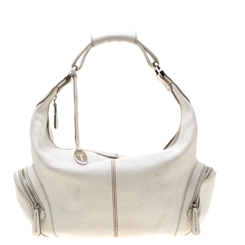 Hobo bag with a magnetic snap closure for easy accessTod's White Leather Charlotte Hobo