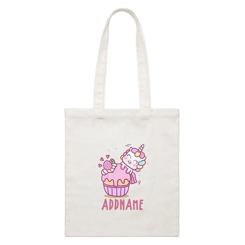 Canvas camera bag with a padded interior and adjustable dividersUnicorn And Princess Series Unicorn And Cupcake Addname White Canvas Bag