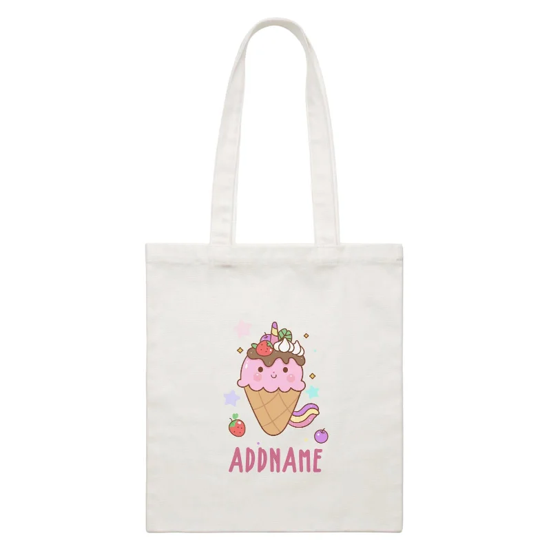 Canvas laptop bag with a padded sleeve and a zip - around closureUnicorn And Princess Series Unicorn Ice Cream Addname White Canvas Bag