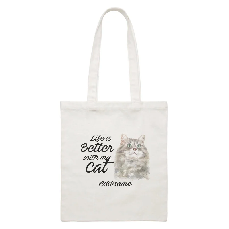 Canvas sports bag with a ventilated shoe compartment and a large main pocketWatercolor Life is Better With My Cat Siberian Cat Grey Addname White Canvas Bag