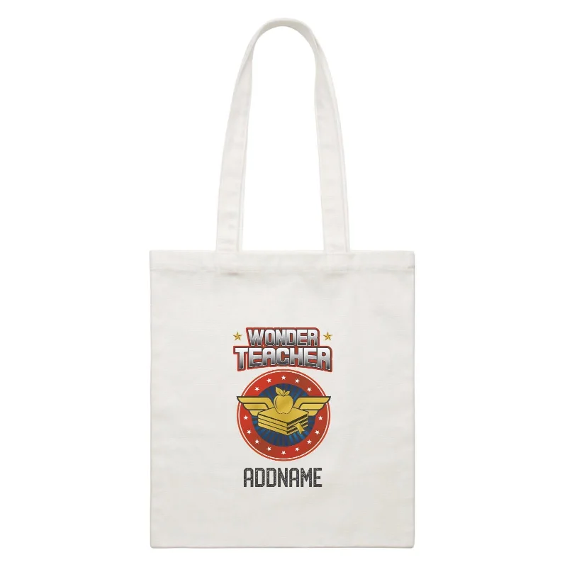 Canvas shopping bag with a reinforced bottom and a long handleWonder Teacher White Canvas Bag