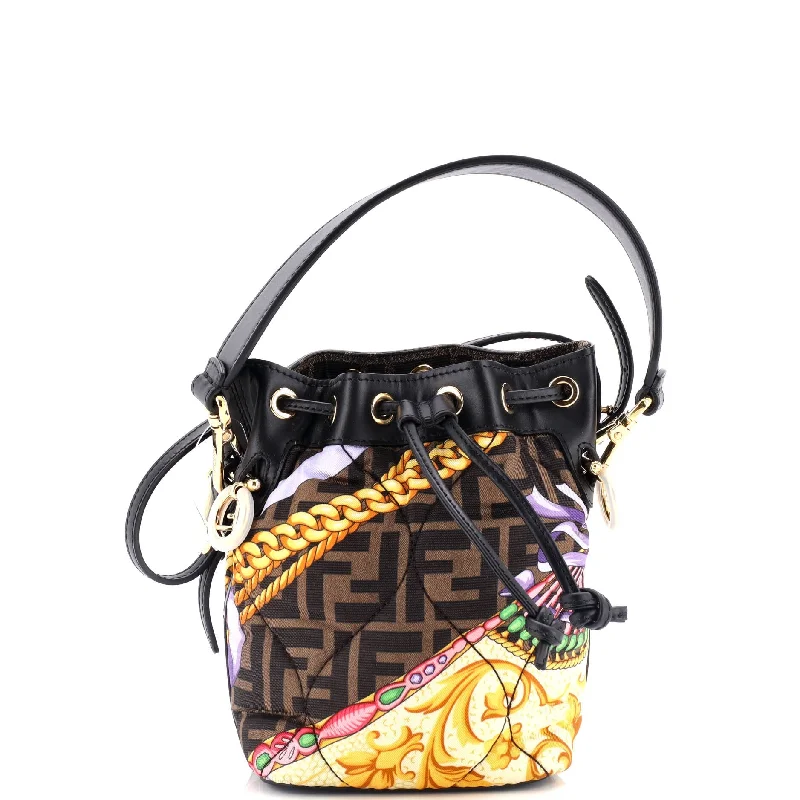 Vegan leather bucket bag for eco - friendly consumersx Versace Fendace Mon Tresor Bucket Bag Quilted Printed Zucca Silk Mini