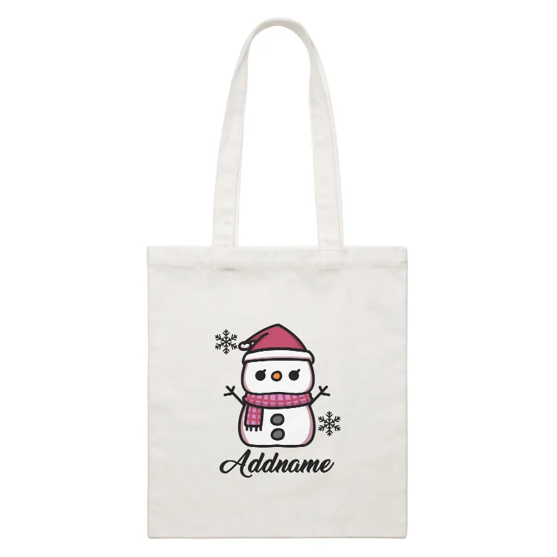 Canvas beach bag with a colorful stripe design and a waterproof liningXmas Little Girl Snowman White Canvas Bag