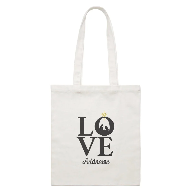 Canvas shopping bag with a reinforced bottom and a long handleXmas LOVE Nativity Scene Canvas Bag