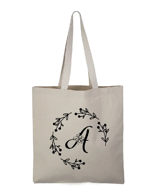 Floral-printed cotton tote bag with a ruffled edge for spring and summer''A'' Letter Initial Canvas Tote Bag - Initials Bags