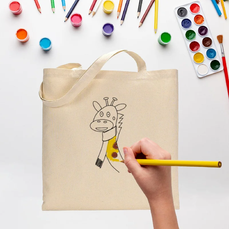 Color-blocked tote bag in bold primary colors for a fashion statementBlack Color Giraffe Tote Bag (Basic Level) - Coloring-Painting Bags for Kids