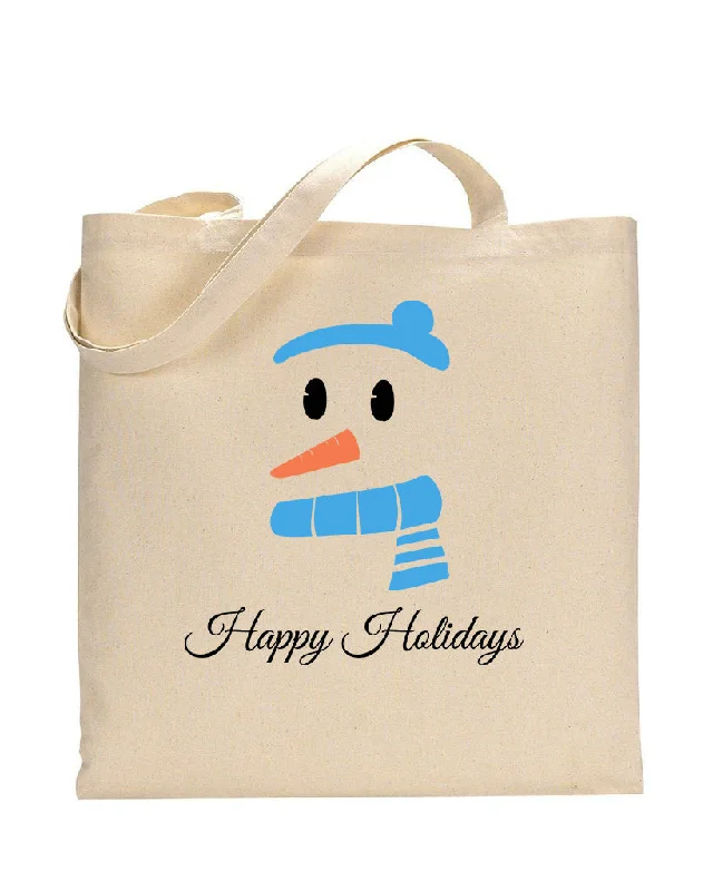 Leatherette tote bag with a quilted pattern and a magnetic snap closureBlue Snowman Merry Christmas Tote Bag - Christmas Bags