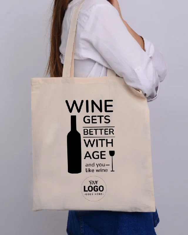 Tote bag with multiple internal compartments and a zippered pocket for organizationWine Gets Better With Age And You Like Wine Design - Winery Tote Bags