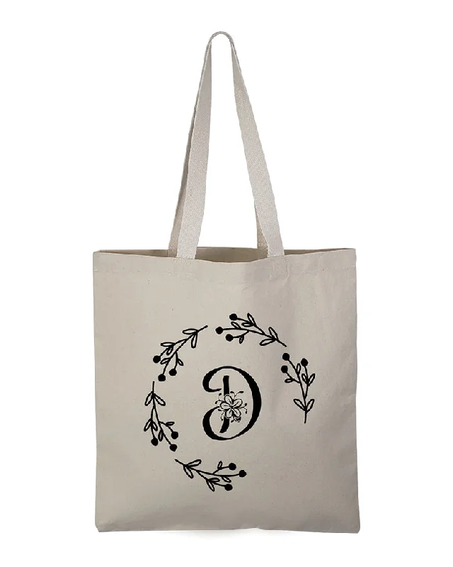 Tote bag with multiple internal compartments and a zippered pocket for organization''D'' Letter Initial Canvas Tote Bag - Initials Bags