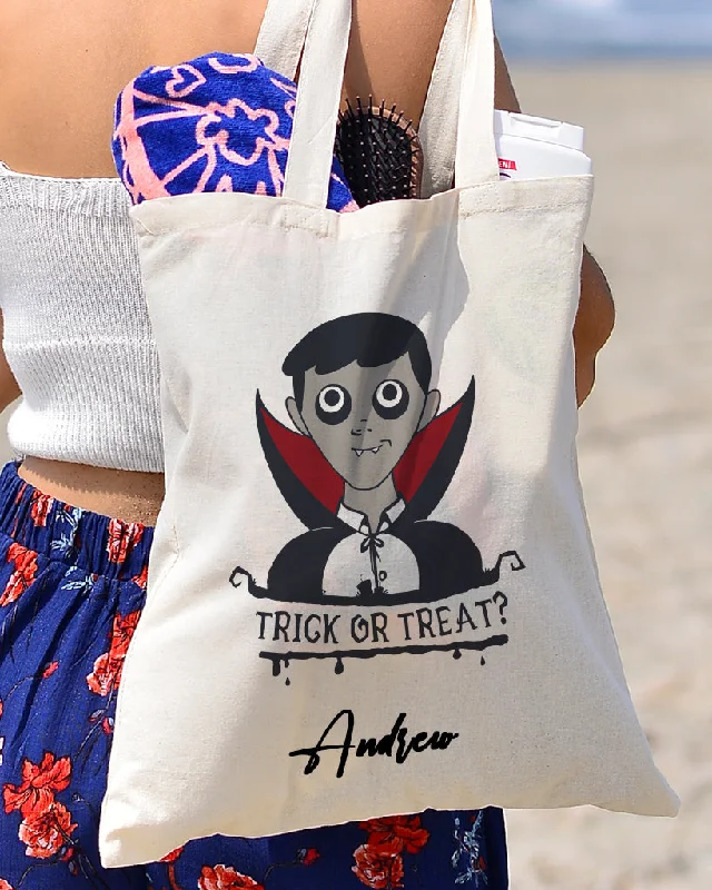 Color-blocked tote bag in bold primary colors for a fashion statementDracula Trick or Treat? - Halloween Tote Bags