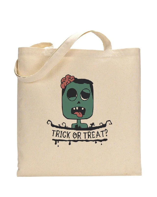 Floral-printed cotton tote bag with a ruffled edge for spring and summerZombie Trick or Treat? - Halloween Tote Bags