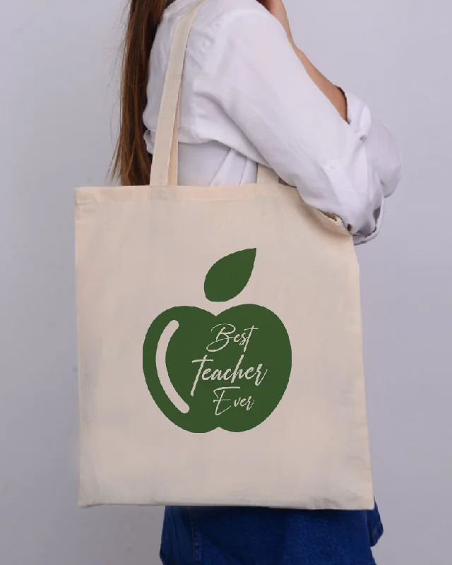 Leatherette tote bag with a quilted pattern and a magnetic snap closureGreen Apple Customizable Tote Bag- Teacher's Tote Bags