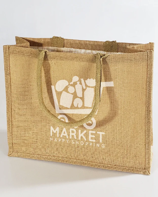 Canvas tote bag with a large printed city map for a trendy lookLarge Burlap Shopping Tote Bags - Customized Logo Jute Tote Bags - TJ889