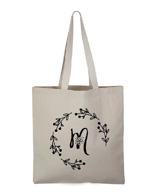 Waterproof nylon tote bag with a roll-top closure for outdoor use''M'' Letter Initial Canvas Tote Bag - Initials Bags