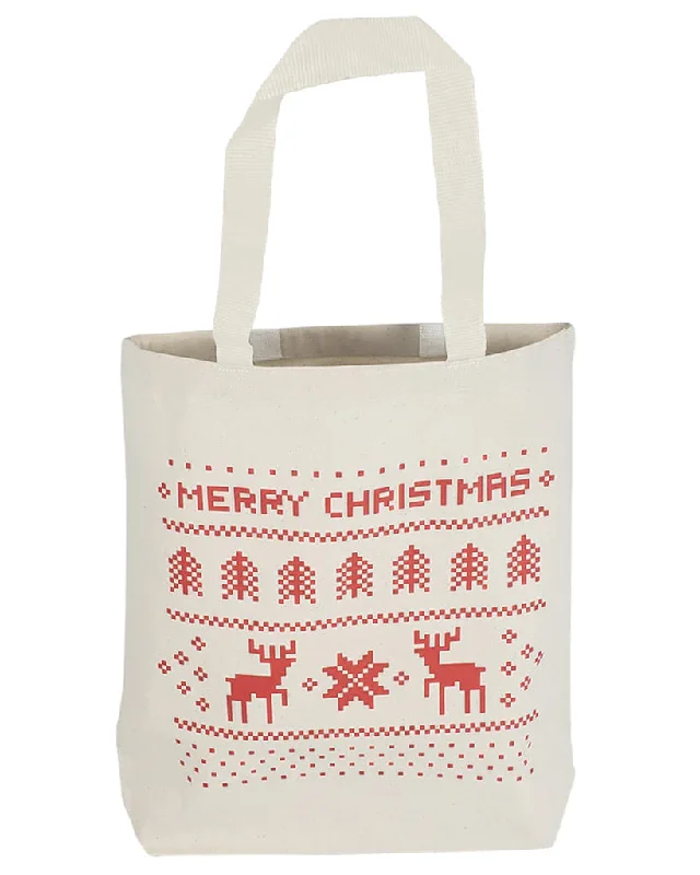 Tote bag with multiple internal compartments and a zippered pocket for organizationMerry Christmas 8" Mini Canvas Gift Tote Bags w/Gusset