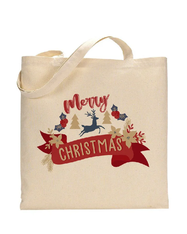 Canvas tote bag with a large printed city map for a trendy lookMerry Christmas Sweet Reindeer- Christmas Bags