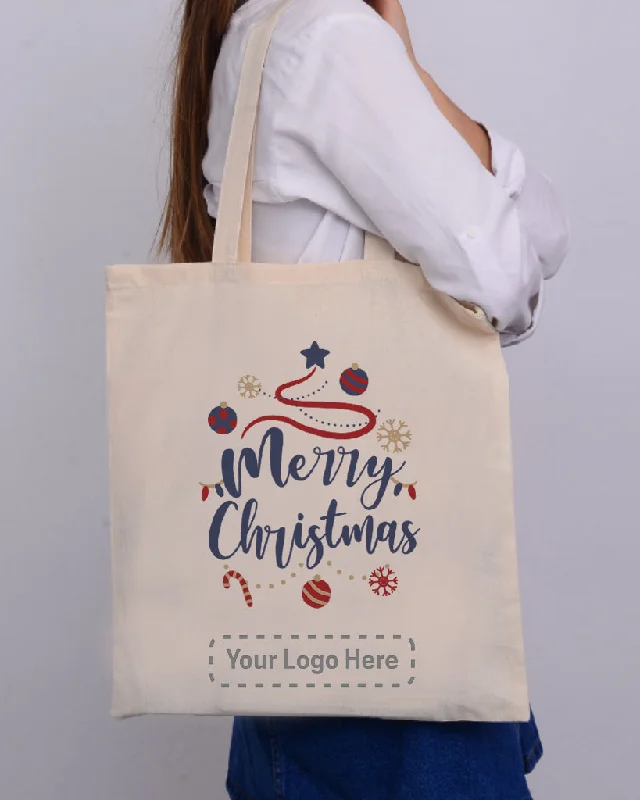 Floral-printed cotton tote bag with a ruffled edge for spring and summerMerry Christmas Tree - Christmas Bags