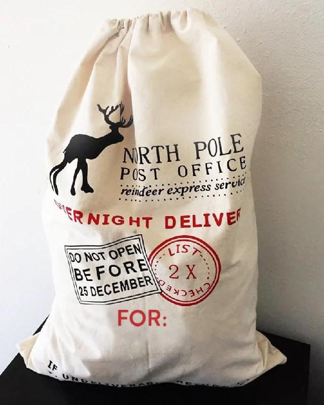 Plus-size tote bag with an extra-large capacity for carrying all essentialsPrinted North Pole Canvas Santa Sacks