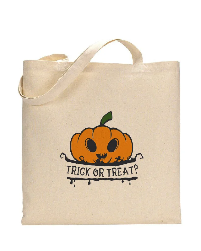 Tote bag with multiple internal compartments and a zippered pocket for organizationPumpkin Trick or Treat? - Halloween Tote Bags