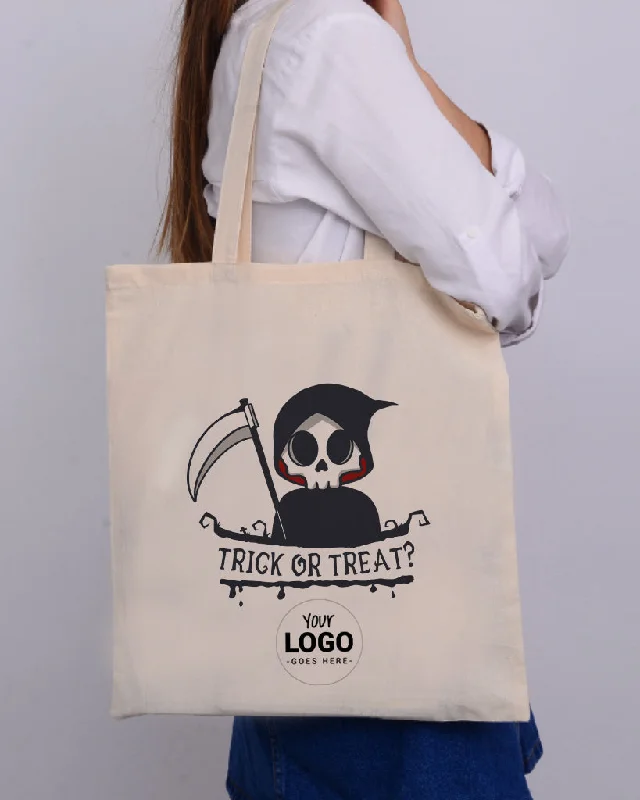 Suede tote bag in a soft pastel pink color for a feminine touchReaper Trick or Treat? - Halloween Tote Bags