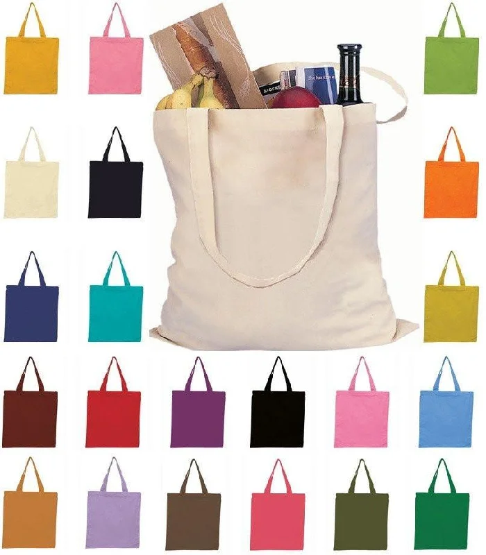 Color-blocked tote bag in bold primary colors for a fashion statementSet of 50 - Cotton Tote Bags - High Quality Blank Totes TOB293