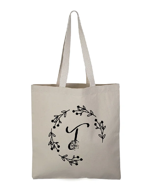 Tote bag with a tassel or fringe detail for a bohemian style''T'' Letter Initial Canvas Tote Bag - Initials Bags