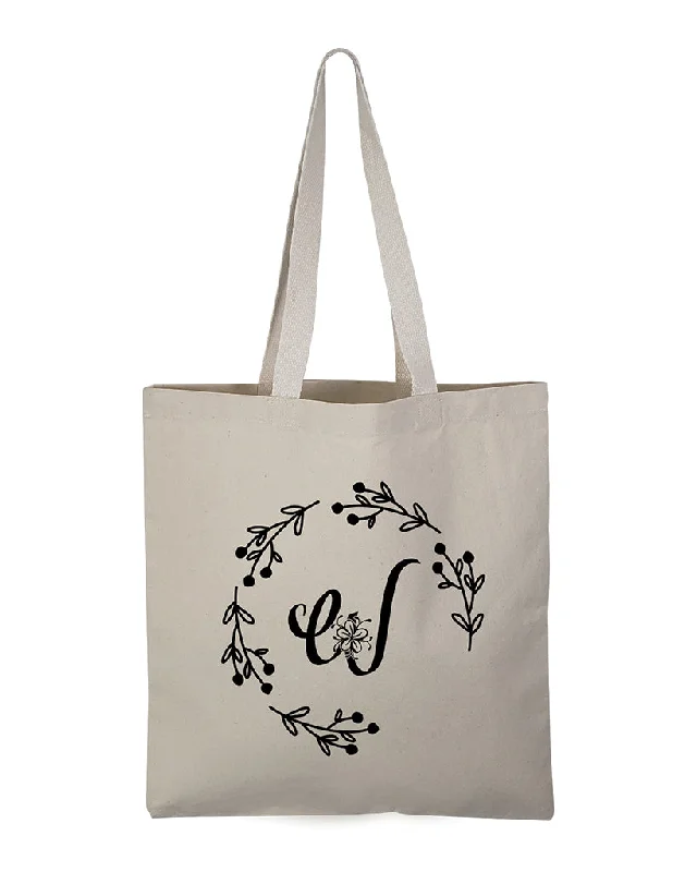 Vintage-inspired leather tote bag with a classic monogram for a timeless appeal''W'' Letter Initial Canvas Tote Bag - Initials Bags