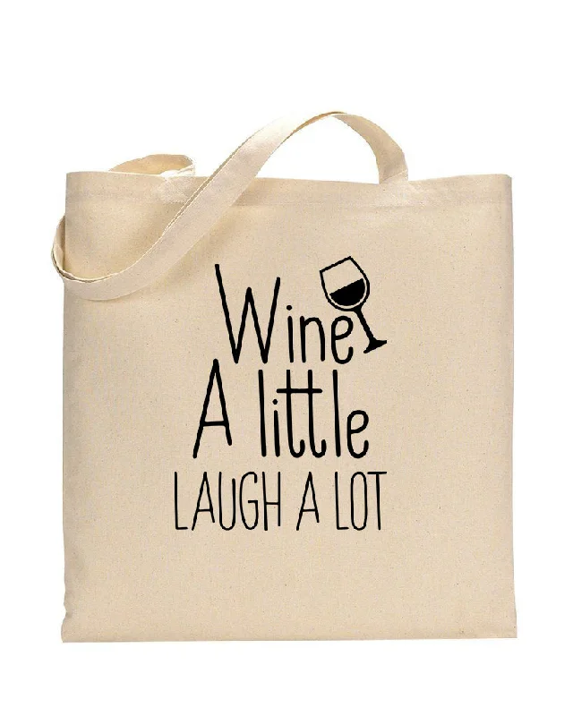 Laser-cut leather tote bag with a geometric pattern for a modern aestheticWine A Little Laugh A Lot Design - Winery Tote Bags