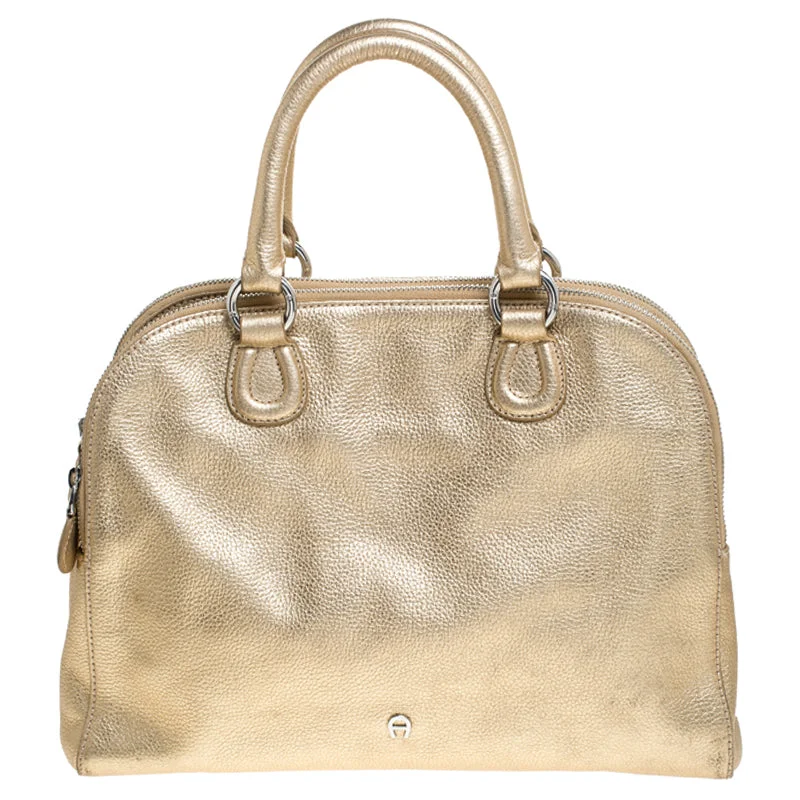 Silk satchel with a delicate paisley print for a feminine aestheticAigner Metallic  Leather Satchel