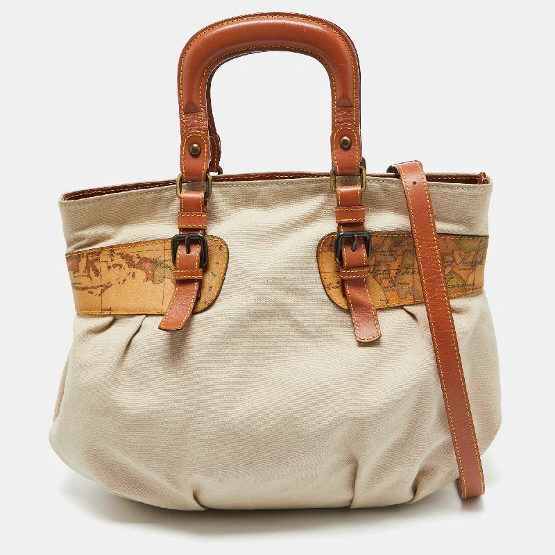 Vegan leather satchel for eco-conscious consumersAlviero Martini 1A Classe Beige/brown Geo Print Coated Canvas Canvas And Leather Satchel