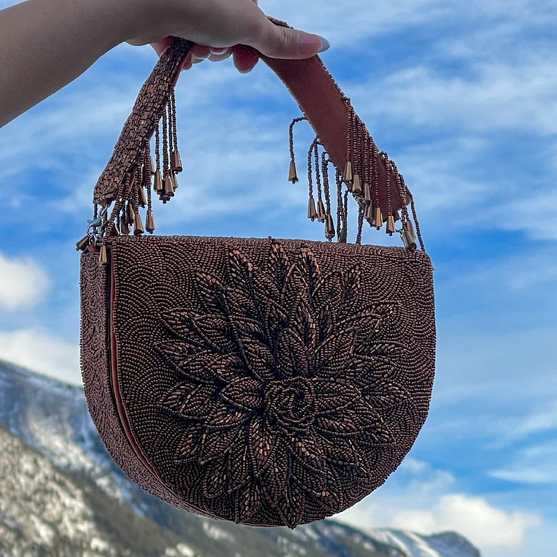 Clutch with a removable strap to be used as a hand - held or cross - bodyAMARA Beaded Bag (Copper)