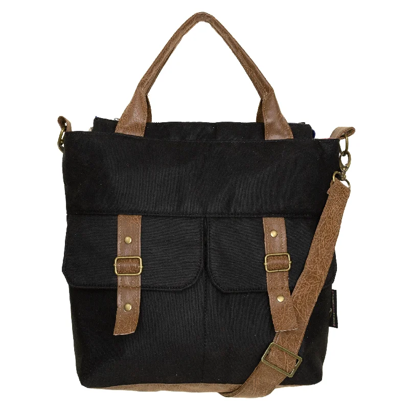 Convertible crossbody bag that can be worn as a shoulder bagAmber Crossbody Premier: Black Waxed Canvas