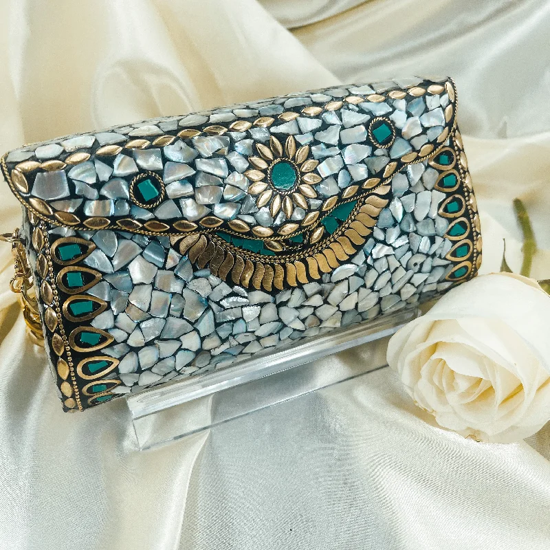 Clutch with a removable strap to be used as a hand - held or cross - bodyKAMANA Mosaic Clutch