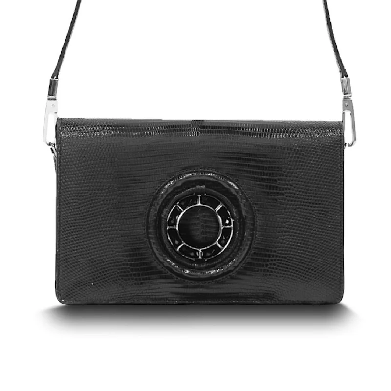 Embroidered crossbody bag with intricate beadwork for a unique touchAnna Convertible Crossbody, Black Lizard, Onyx