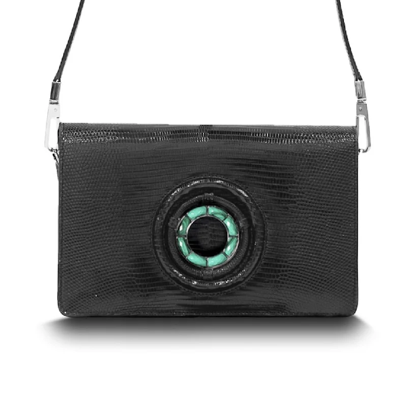 Metallic crossbody bag with a glittery finish for evening partiesAnna Convertible Crossbody, Black Lizard, Malachite