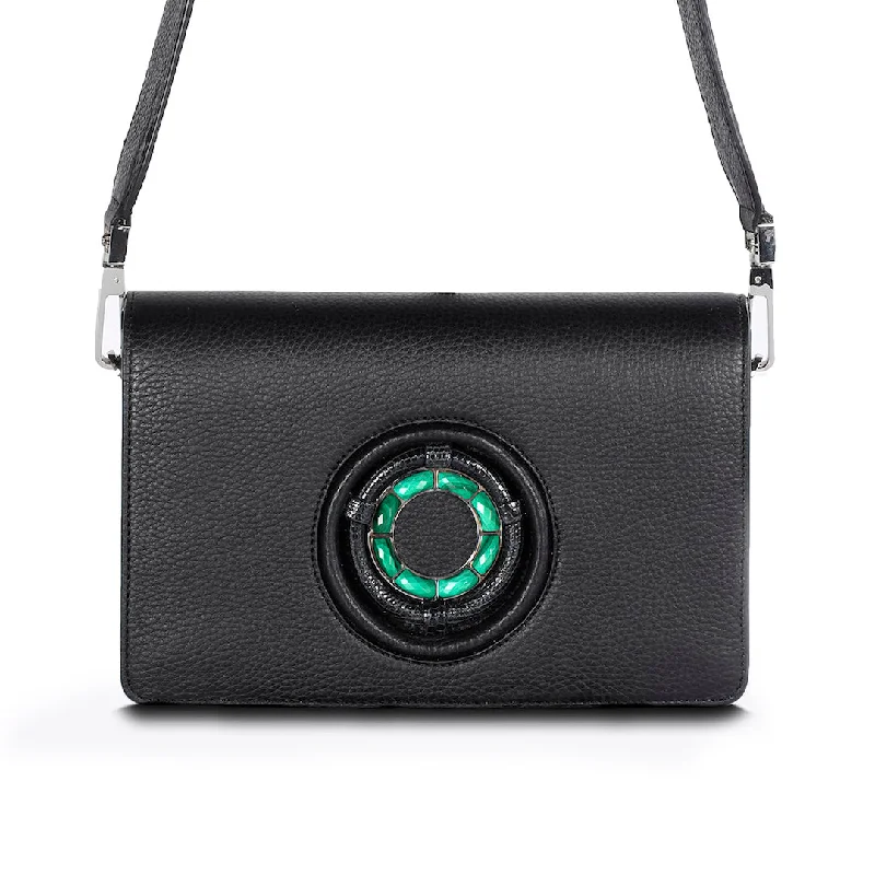 Waterproof crossbody bag with a zippered closure for outdoor adventuresAnna Convertible Crossbody, Black Leather, Malachite