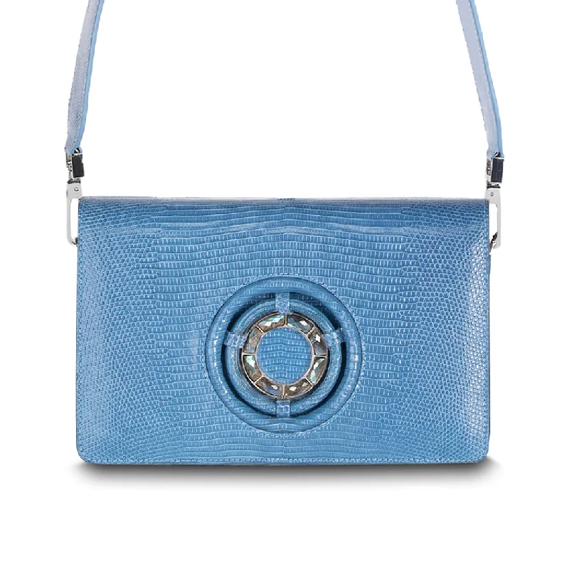 Canvas crossbody bag with a patchwork design for a casual and artsy feelAnna Convertible Crossbody, Delft Blue Lizard, Labradorite