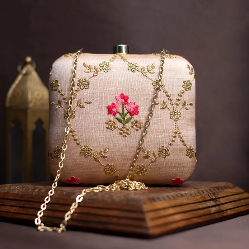 Miniature evening bag with a fold - over clasp for a compact optionArtklim Baby Pink Embroidery Party Clutch