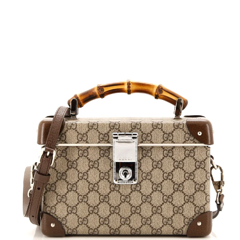 Leatherette satchel with a quilted pattern for a sophisticated styleBamboo Globe-Trotter Vanity Case GG Coated Canvas