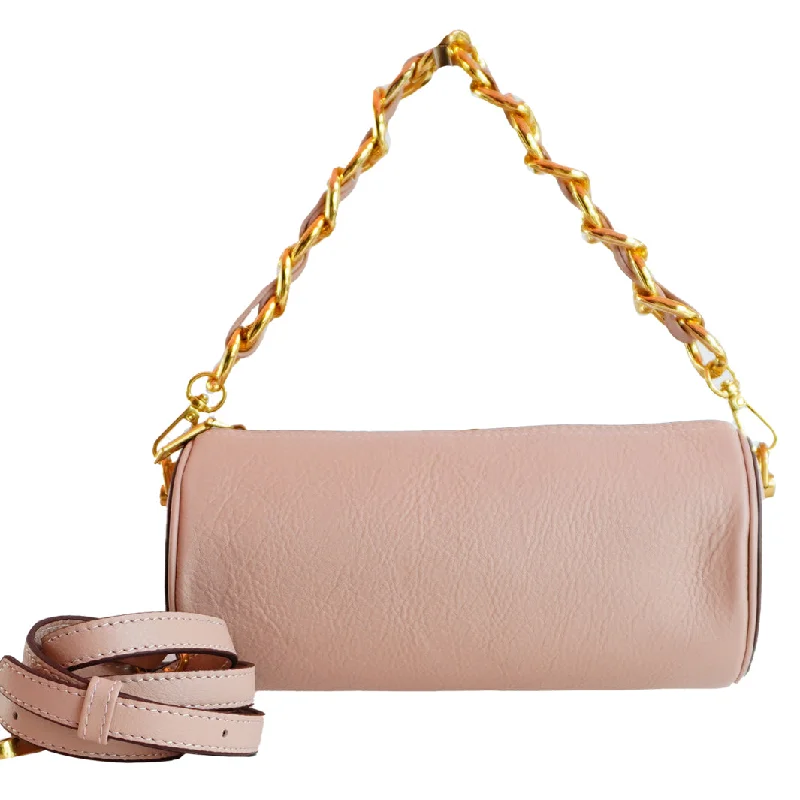 Color - blocked handle bag with a combination of bright and neutral colorsBarrel Bag (Blush)