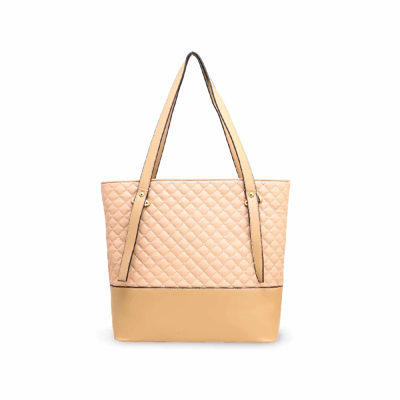 Leatherette shoulder bag with a quilted diamond pattern for sophisticationBeige Formal Shoulder Bag P55589