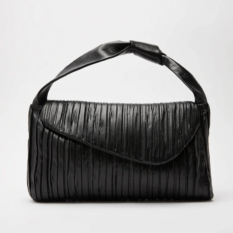 Soft suede handle bag in a muted olive shade for a sophisticated and earthy feelSoftissima Pleated Leather Bag - Black