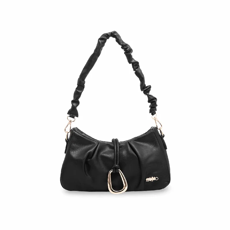 Leatherette shoulder bag with a quilted diamond pattern for sophisticationBlack Formal Shoulder Bag P36037