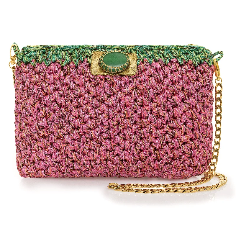 Convertible handle bag that can be worn as a shoulder bag with an adjustable strapMetallic Crotchet Crossbody - Pink and Green