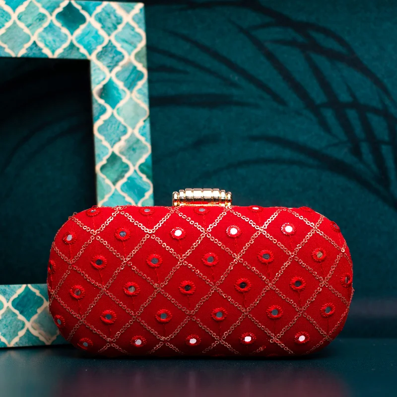 Fur - trimmed evening bag for a luxurious winter eventBright Red Sequins Checks Capsule Clutch